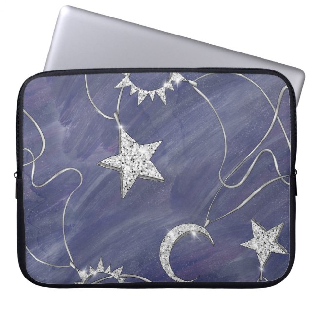 Charming Mystique | Silver Moon Stars Sun Amulet Laptop Sleeve (Voorkant)