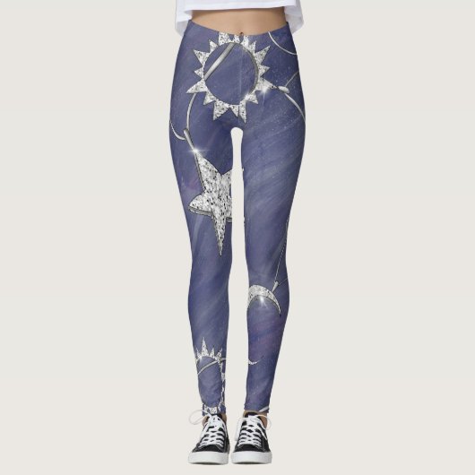 Charming Mystique | Silver Moon Stars Sun Amulet Leggings (Voorkant)
