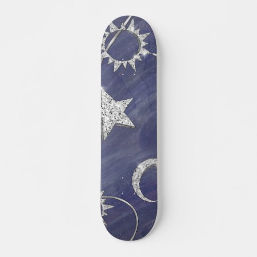 Charming Mystique | Silver Moon Stars Sun Amulet Persoonlijk Skateboard (Voorkant)