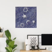 Charming Mystique | Silver Moon Stars Sun Amulet Poster (Thuiskantoor)