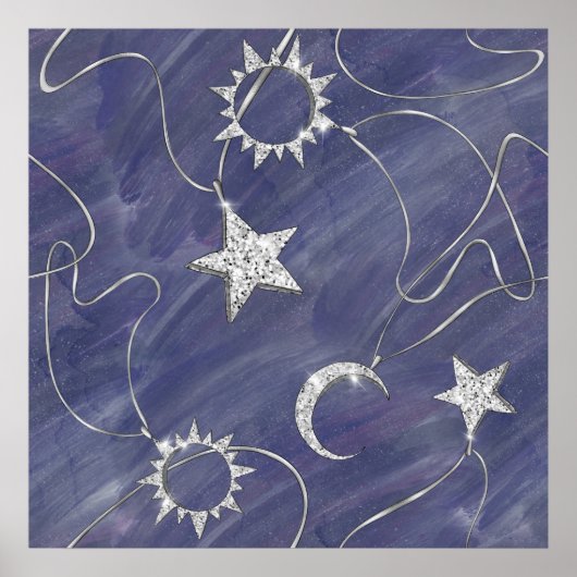 Charming Mystique | Silver Moon Stars Sun Amulet Poster (Voorkant)
