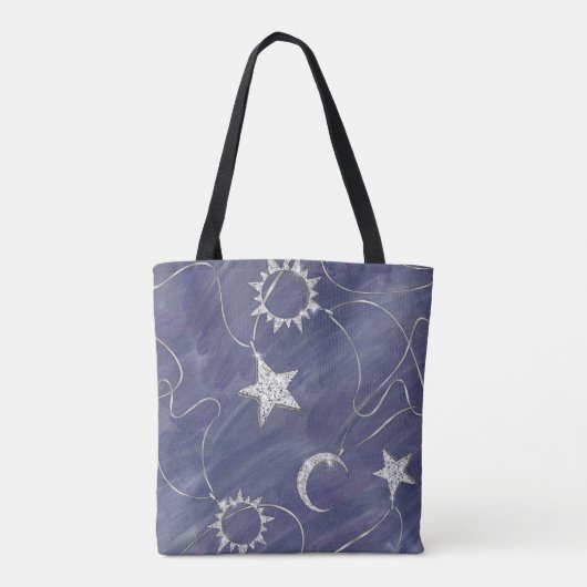 Charming Mystique | Silver Moon Stars Sun Amulet Tote Bag (Achterkant)
