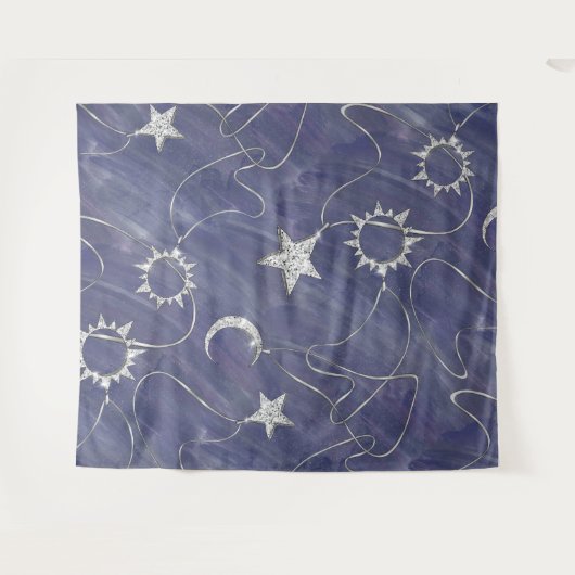 Charming Mystique | Silver Moon Stars Sun Amulet Wandkleed (Voorkant (horizontaal))