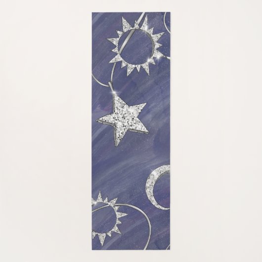 Charming Mystique | Silver Moon Stars Sun Amulet Yogamat (Achterkant)