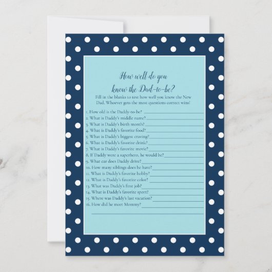 Charming Navy Blue Bow die papa het beste spel ken Kaart (Voorkant)