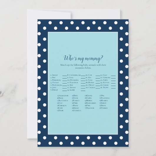Charming Navy Blue Bow, mijn mammie Shower Game Kaart (Voorkant)
