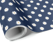 Charming Navy Blue with White Daisy Print Cadeaupapier (Rol Hoek)