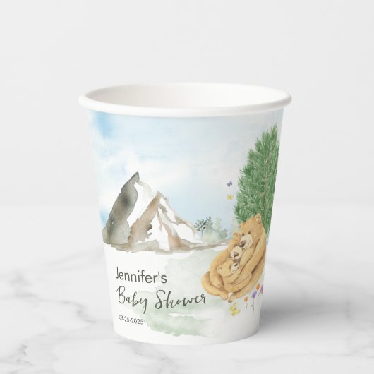 Charming Neutral Forest Bear Baby Papieren Bekers (Voorkant)