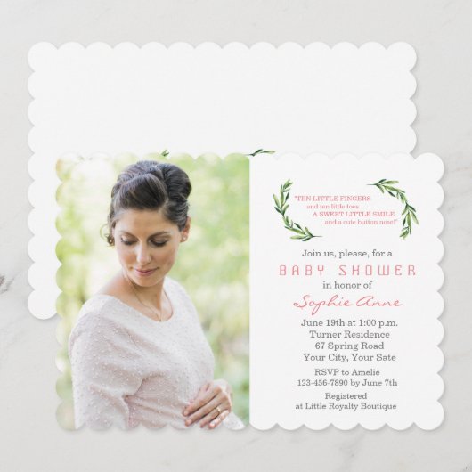 Charming Olive Branches Foto Baby Shower Kaart (Voorkant / Achterkant)