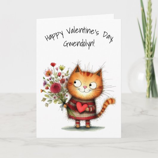 Charming Orange Kitty Cat Happy Valentine's Day Kaart (Voorkant)