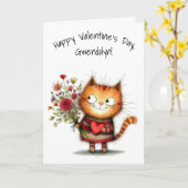 Charming Orange Kitty Cat Happy Valentine's Day Kaart (Gele Bloem)