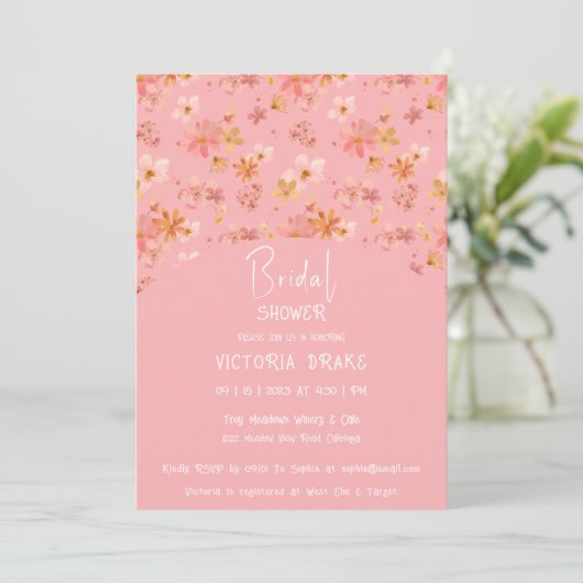 Charming Painted Floral Bridal Shower Invitation Kaart (Staand voorkant)