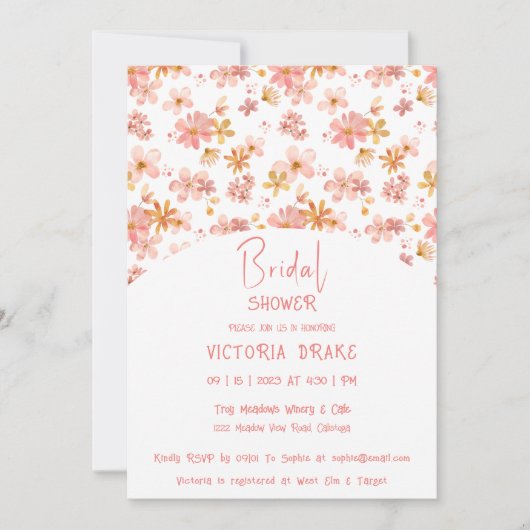 Charming Painted Floral Bridal Shower Invitation Kaart (Voorkant)
