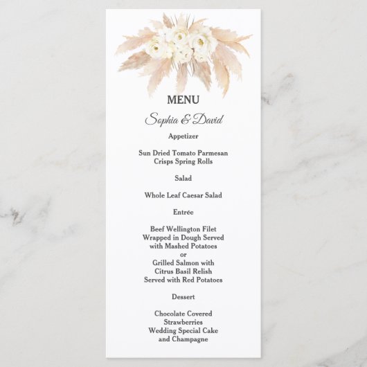Charming Pampas Grass White Flowers Wedding Menu (Voorkant)