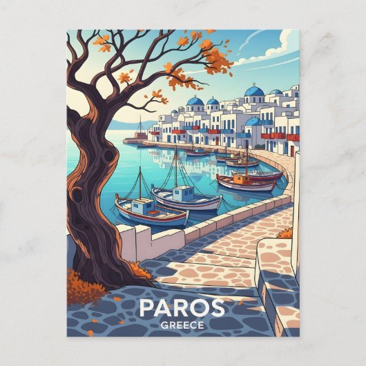 Charming Paros Greece harbor scene Aankondigingskaart (Voorkant)