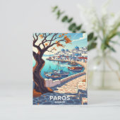 Charming Paros Greece harbor scene Aankondigingskaart (Staand voorkant)