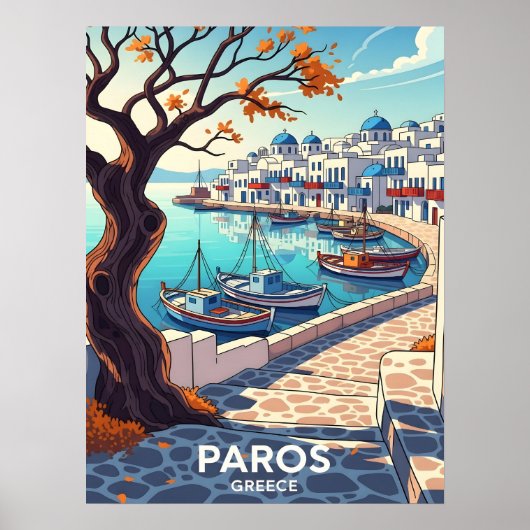 Charming Paros Greece harbor scene Poster (Voorkant)