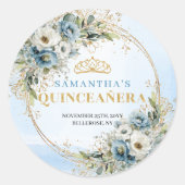 Charming Pastel Blue Gold Eucalyptus Quinceañera  Ronde Sticker (Voorkant)