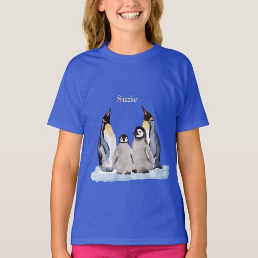 Charming Penguin Family met naam T-Shirt (Voorkant)