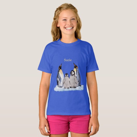 Charming Penguin Family met naam T-Shirt (Voorkant volledig)