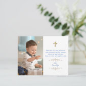 Charming Photo Boy Gold Cross Baptisme Bedankkaart (Staand voorkant)