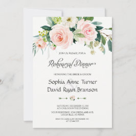 Charming Pink Blush Flowers Rehearsal Dinner Kaart