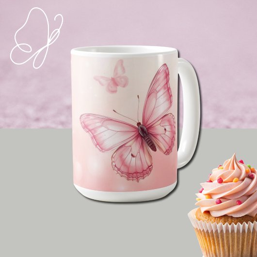 charming pink butterlies koffiemok
