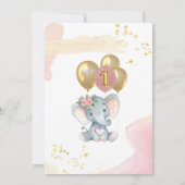 Charming Pink Elephant Foto First Birthday Girl Bedankkaart (Achterkant)