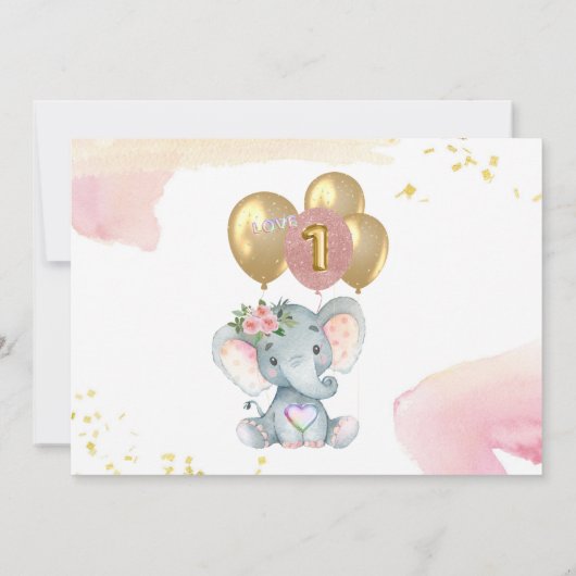 Charming Pink Elephant Foto First Birthday Girl Kaart (Achterkant)
