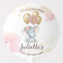 Charming Pink Floral Elephant First Birthday Girl