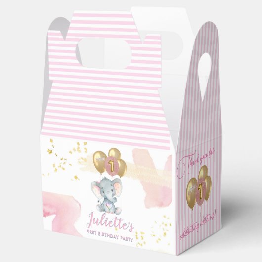 Charming Pink Floral Elephant First Birthday Girl Bedankdoosjes (Geopend)
