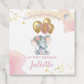 Charming Pink Floral Elephant First Birthday Girl Bedankjes Labels (Achterkant)