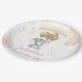Charming Pink Floral Elephant First Birthday Girl Papieren Bordje (Gekanteld)