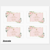 Charming Pink Floral Gold First Heilige Communie Rechthoekige Sticker (Vel)