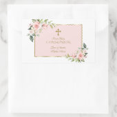 Charming Pink Floral Gold First Heilige Communie Rechthoekige Sticker (Tas)