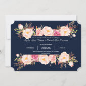 Charming Pink Floral Lijst Navy Blue Wedding Kaart (Voorkant)