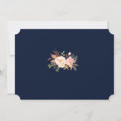 Charming Pink Floral Lijst Navy Blue Wedding Kaart (Achterkant)