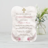 Charming Pink Floral Marble Girl Christening Kaart (Staand voorkant)