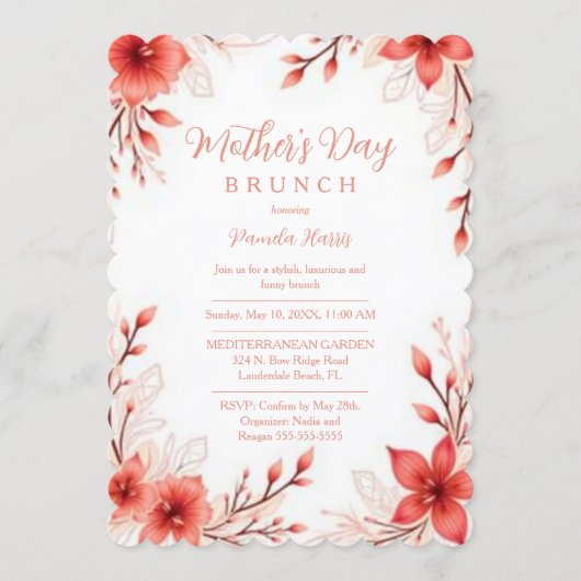 Charming Pink Floral Mothers Day Brunch Kaart (Voorkant)
