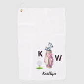 Charming Pink Golf Bag Personalized Monogrammed  Golfhanddoek (Voorkant)