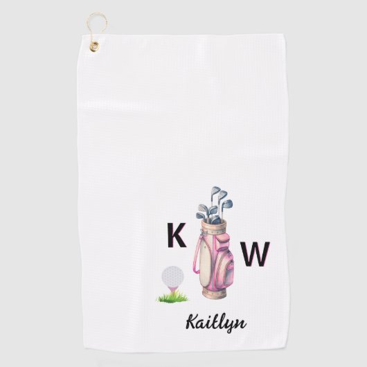 Charming Pink Golf Bag Personalized Monogrammed  Golfhanddoek (Voorkant)