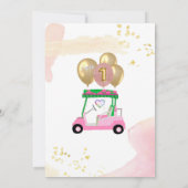 Charming Pink Golf Cart First Birthday Girl Kaart (Achterkant)
