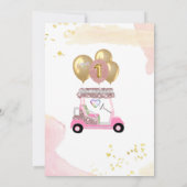 Charming Pink Golf Cart First Birthday Girl Kaart (Achterkant)
