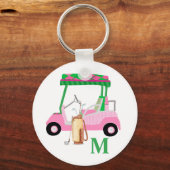 Charming Pink Golf Cart met Clubs en Monogram Sleutelhanger (Voorkant)