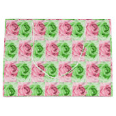 Charming Pink & Green Rose Wide Gift Bag Groot Cadeauzakje (Voorkant)