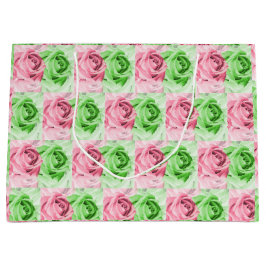 Charming Pink & Green Rose Wide Gift Bag Groot Cadeauzakje