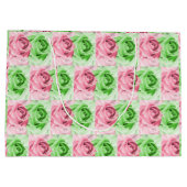 Charming Pink & Green Rose Wide Gift Bag Groot Cadeauzakje (Achterkant)