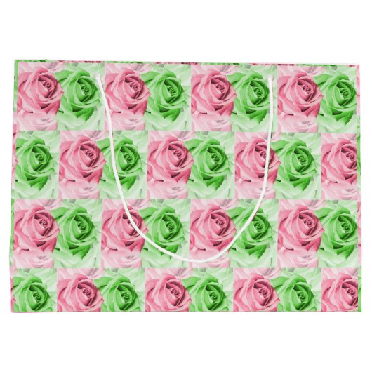 Charming Pink & Green Rose Wide Gift Bag Groot Cadeauzakje (Achterkant)