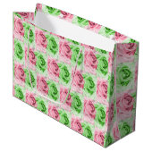 Charming Pink & Green Rose Wide Gift Bag Groot Cadeauzakje (Voorkant Gekanteld)