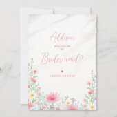 Charming Pink Shades Wildflowers Bridesmaid Kaart (Voorkant)